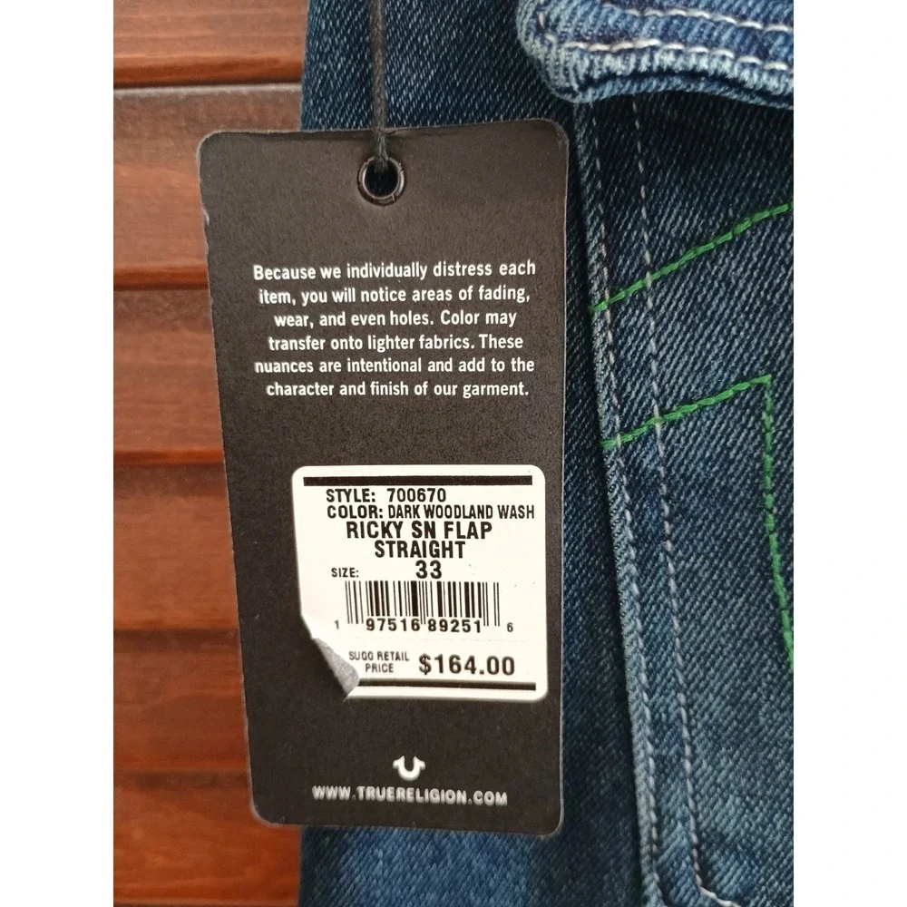 True Religion Jeans Mens Size 33x34‎ Ricky Big T Flap Relaxed Straight Sunkissed